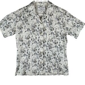 Columbia Womens White Fish Print Cotton Short Sleeve Button Down‎ Shirt M AL7441